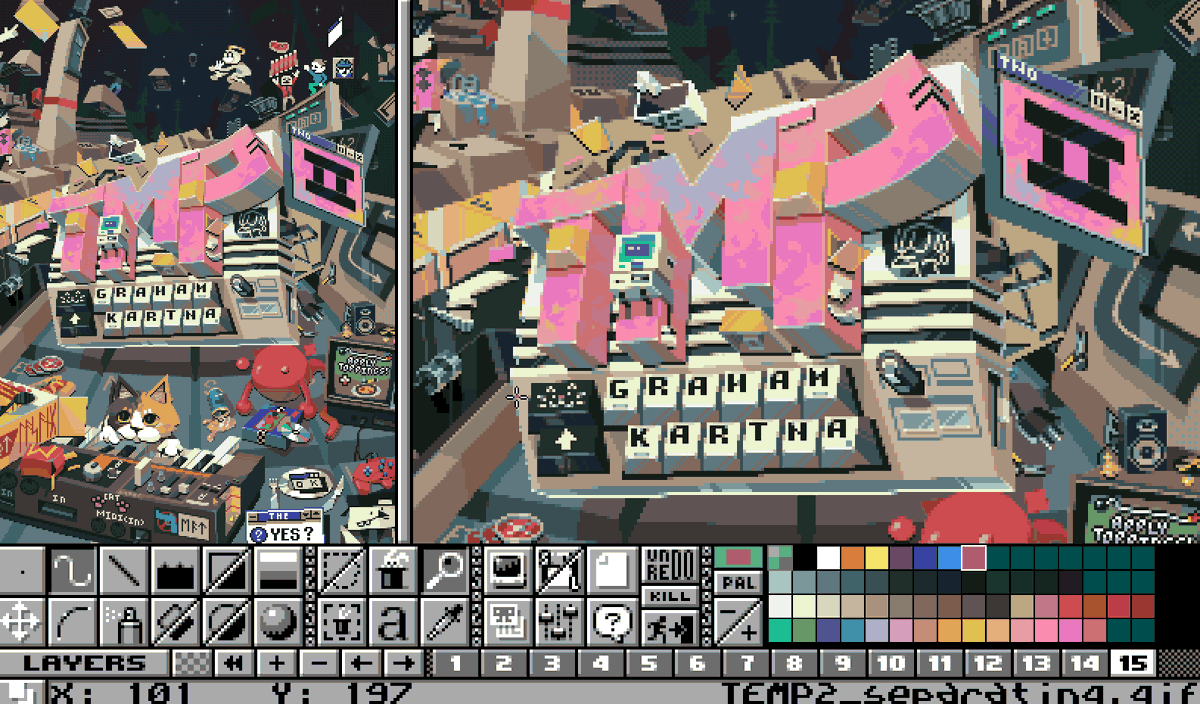 ZIKBAKGURI's tweet image. Hi. #PortfolioDay. I&apos;m demoscene-inspired college kid working on games and pixelart etc; I&apos;m in many project(s) as of now, though planning to set up my commission &amp;amp; stuffs soon.
\
반갑습니다. 데모씬에 영감 받아 취미로 게임과 그림 (&amp;amp; 도트)을 생성하는 건장한 대학생입니다.
-more-