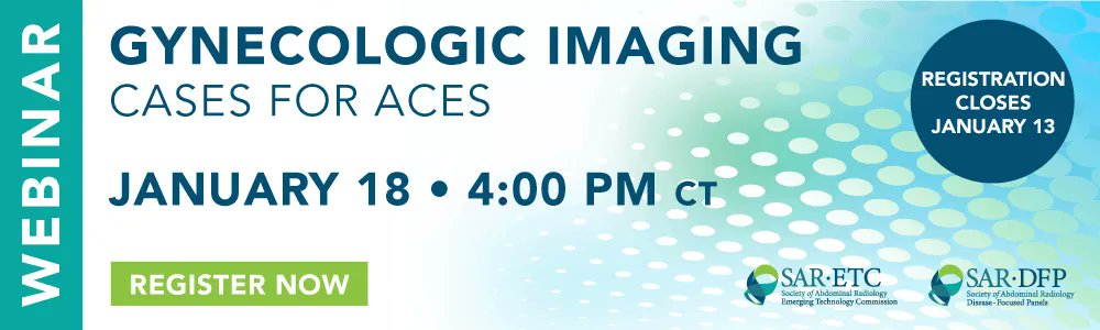 SocietyAbdRad's tweet photo. Don't miss the upcoming FREE webinar presented by SAR Uterine and Ovarian Cancer (UOC) DFP! Register before January 13th to secure your spot: https://t.co/H20Ct6jZHZ

#radiology https://t.co/AJyp1sQEIP