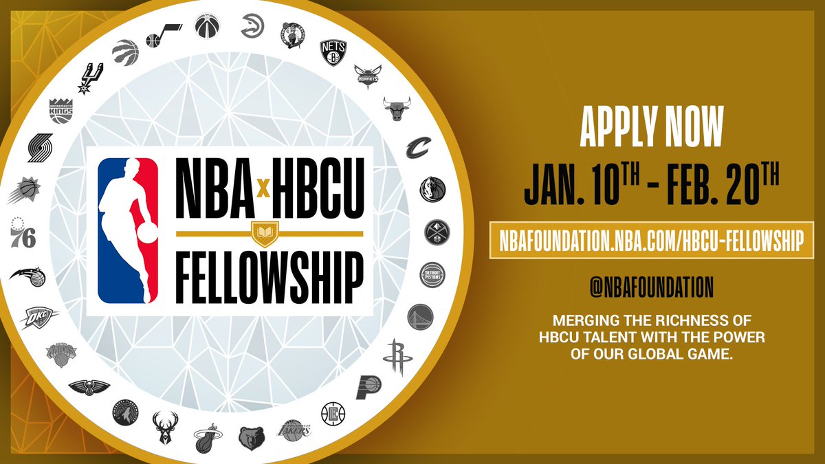 HUBisonSports's tweet photo. Calling all #HBCU students! The #NBAxHBCUFellowship application is now live. Apply today for the opportunity to work across the league and join the @NBA Family!
 
For more information visit https://t.co/N3W9JW9QnU and follow @NBAFoundation for updates. https://t.co/sFH82Sh1PR
