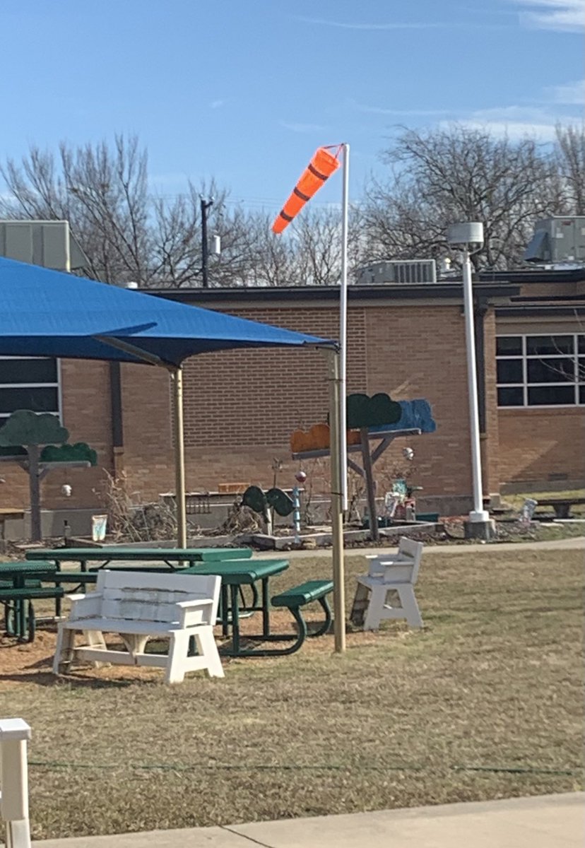 With creative engineering from <a href="/ewood76/">Eddie Wood</a> and support from ⁦<a href="/BilyeuTeresa/">Teresa Bilyeu</a>⁩ and ⁦<a href="/HafnerMaria/">Maria Hafner</a>⁩, Webb has our very own windsock to observe in our courtyard as grades K-5 learn about weather and weather tools.  Let the learning begin! #webbcubs #webblc