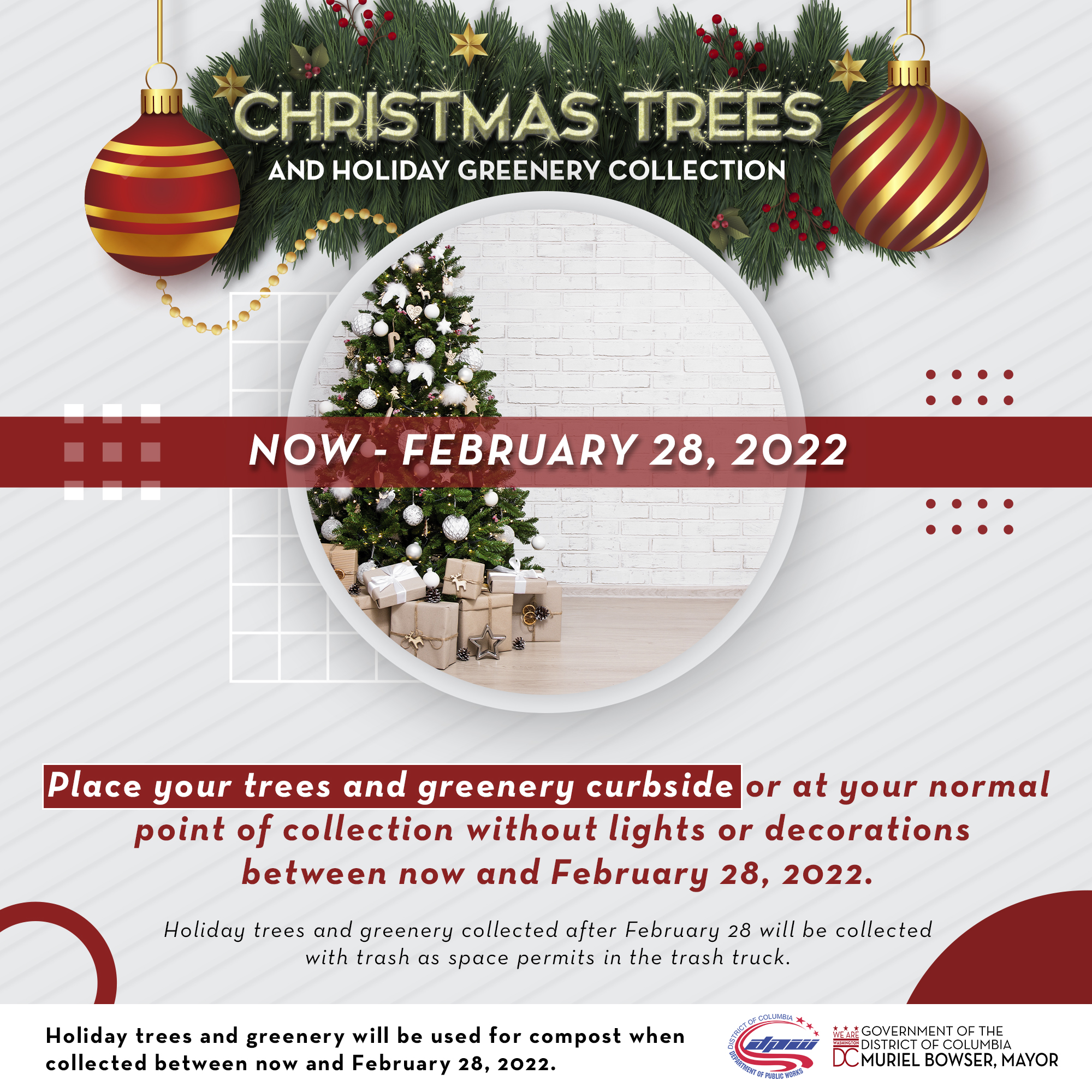 Dc Trash Pickup Christmas 2022 Dc Department Of Public Works On Twitter: "Dpw Will Collect Holiday Trees  And Greenery From Now - Feb 28 From Dpw-Serviced Households, Place Your  Trees And Greenery Curbside Or At Your Normal