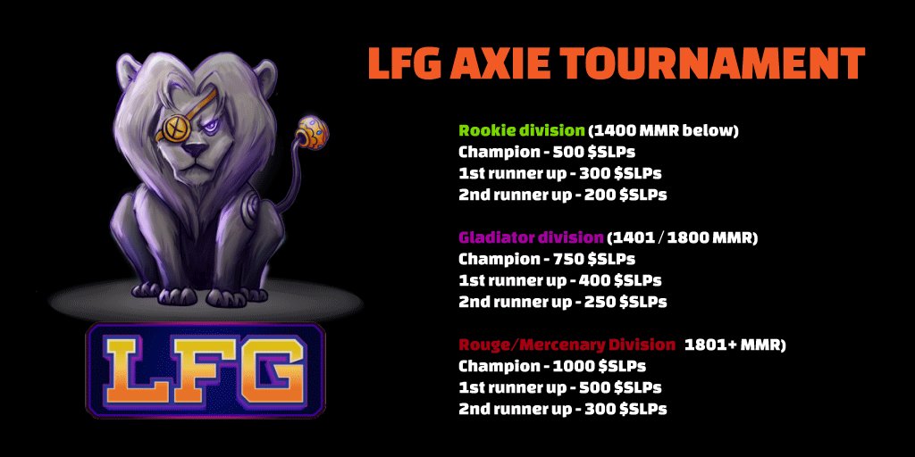 #AxieScholar  join the LFG tournament!! 5000 SLPs to WIN!!!