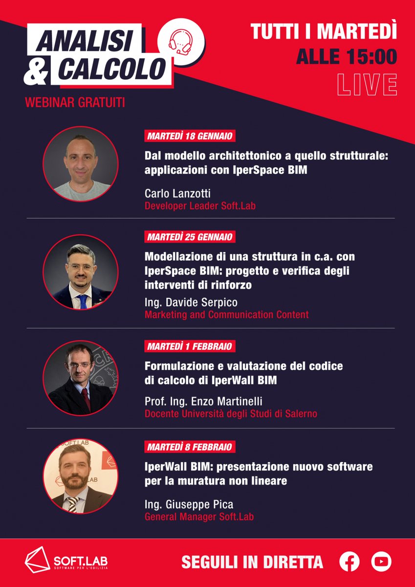 SoftLabsrl's tweet photo. La formazione al primo posto! Ritorna a gennaio e febbraio, la serie "Analisi &amp; Calcolo", il format di formazione dedicato alle applicazioni pratiche con i nostri software. 🎧💻
Iscriviti subito! 👉 https://t.co/nwVgdJmQ8B
#ingegneri #architetti #formazionecontinua #software https://t.co/nghwJUMwjz