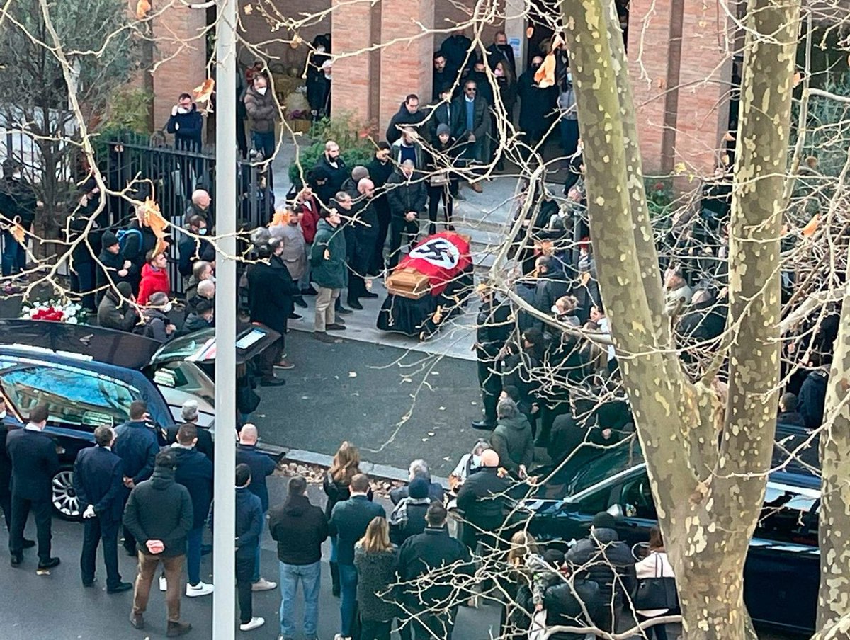 Only 80 years since the Holocaust started. Only 80 years since millions were gassed, starved, and murdered. Only 80 years for them to feel empowered once again. 📷: Funeral procession with a Nazi swastika flag draped over the coffin of fascist Forza Nuova in Italy.