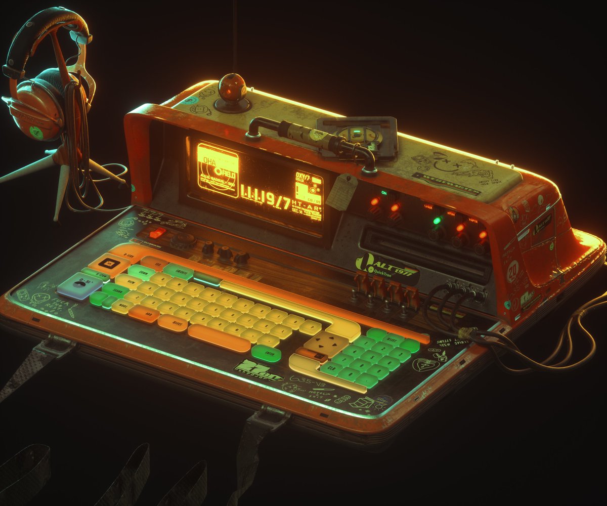 Creatiflux's tweet photo. QuickTron ALT 1977 Cyberdeck for Quickhacking
#retrofuturism #atompunk #anachronism #spaceage #atompunk #substancepainter #cyberpunk #octane3d https://t.co/tCnd5w2Tjz