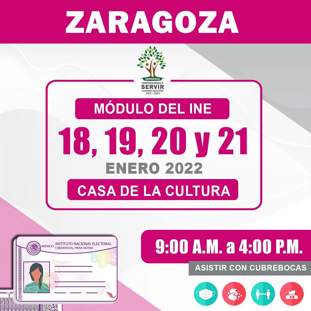 LauritaGalindo7's tweet photo. 📣📣📣 MÓDULO DEL INE EN ZARAGOZA‼️‼️
Prepárate con tus documentos para los siguientes trámites:
- Renovación (cambio de domicilio o corrección de datos personales). 
- Trámite por extravío. 
- Trámite por primera vez. 

#ComprometidosAServir https://t.co/YwlxPgqEBF