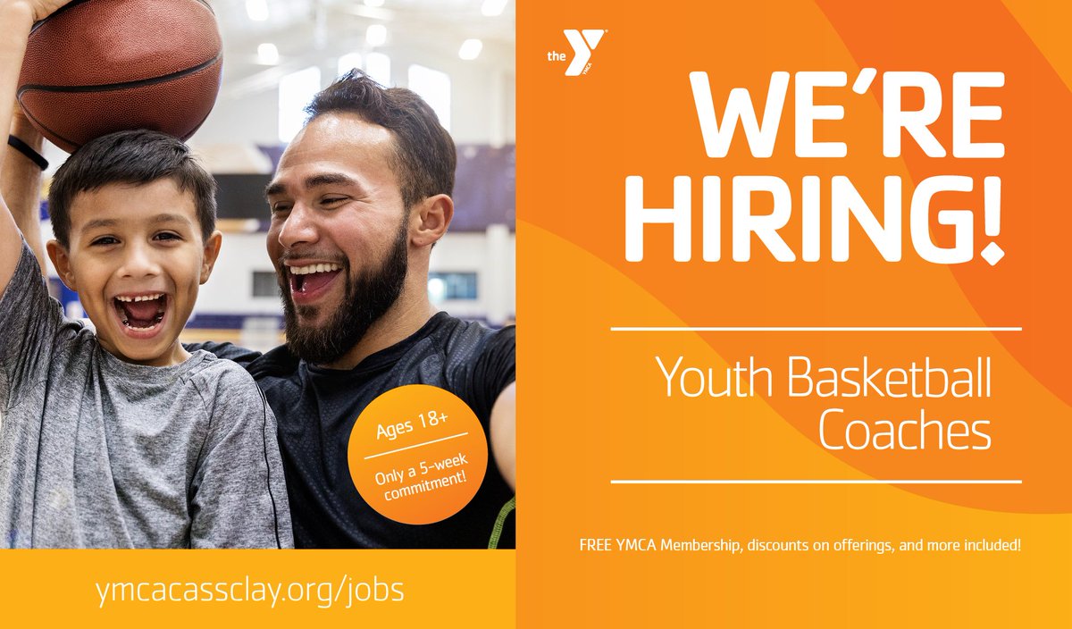 Do you have a passion for sports and working with kids? Looking for a fun part-time job? We're HIRING Youth Basketball Coaches!

Be part of a team that makes a difference - FREE  membership, discounts on offerings, and more included!

Learn more and apply: ymcacassclay.org/jobs