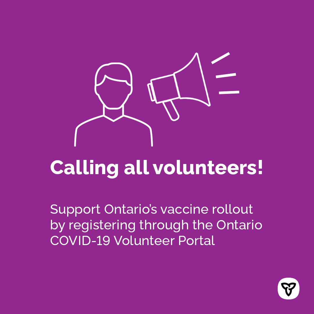 NatKusendova's tweet image. The Ontario #COVID19 Volunteer Portal recruits everyday Ontarians 16+ as volunteers to support health care providers and others at vaccination clinics across the province 💉.
 
Register to volunteer in a variety of roles based on local needs 👉ontario.ca/page/ontario-c…