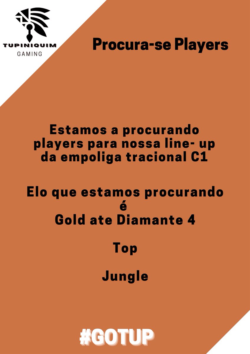 Tupiniquimgg's tweet photo. Opa bora lá , Estamos a procura de players para nossa line-up da Empoliga Tradicional C1
Players:
🔝Top
🌲Jungle
@vagas_esports
@empoligaoficial
Ctt: Dm
Rt's são apreciados
#GoTUP 🏹🏹🏹🏹 https://t.co/eIJ9iSW6aJ