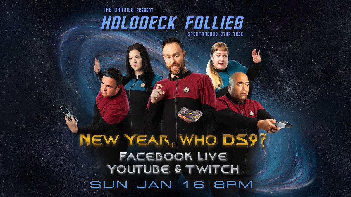 We're brrrrrrring-ing the first Holodeck Follies adventure of 2022 to you, this Sunday at 8pm EST!

Streaming on:
YouTube - tinyurl.com/TheDandiesYouT…
Twitch - twitch.tv/improvdandies
Facebook - facebook.com/improvdandies/

#geek #improv #comedy #geekcomedy #StarTrek #space #trekkie