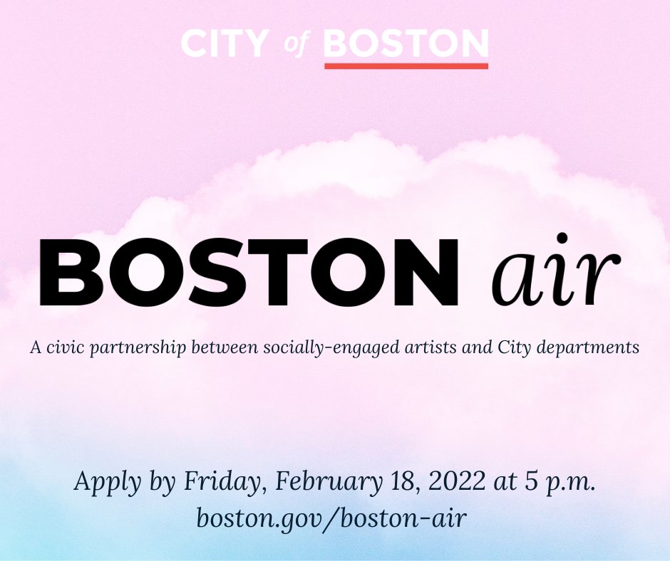 The @CityofBoston is beginning its fifth year of the Boston AIR program! We’re looking for artists to co-design projects with City departments that consider the needs of Boston’s diverse communities and make Boston a more equitable city. ow.ly/5xAJ50HsbF2