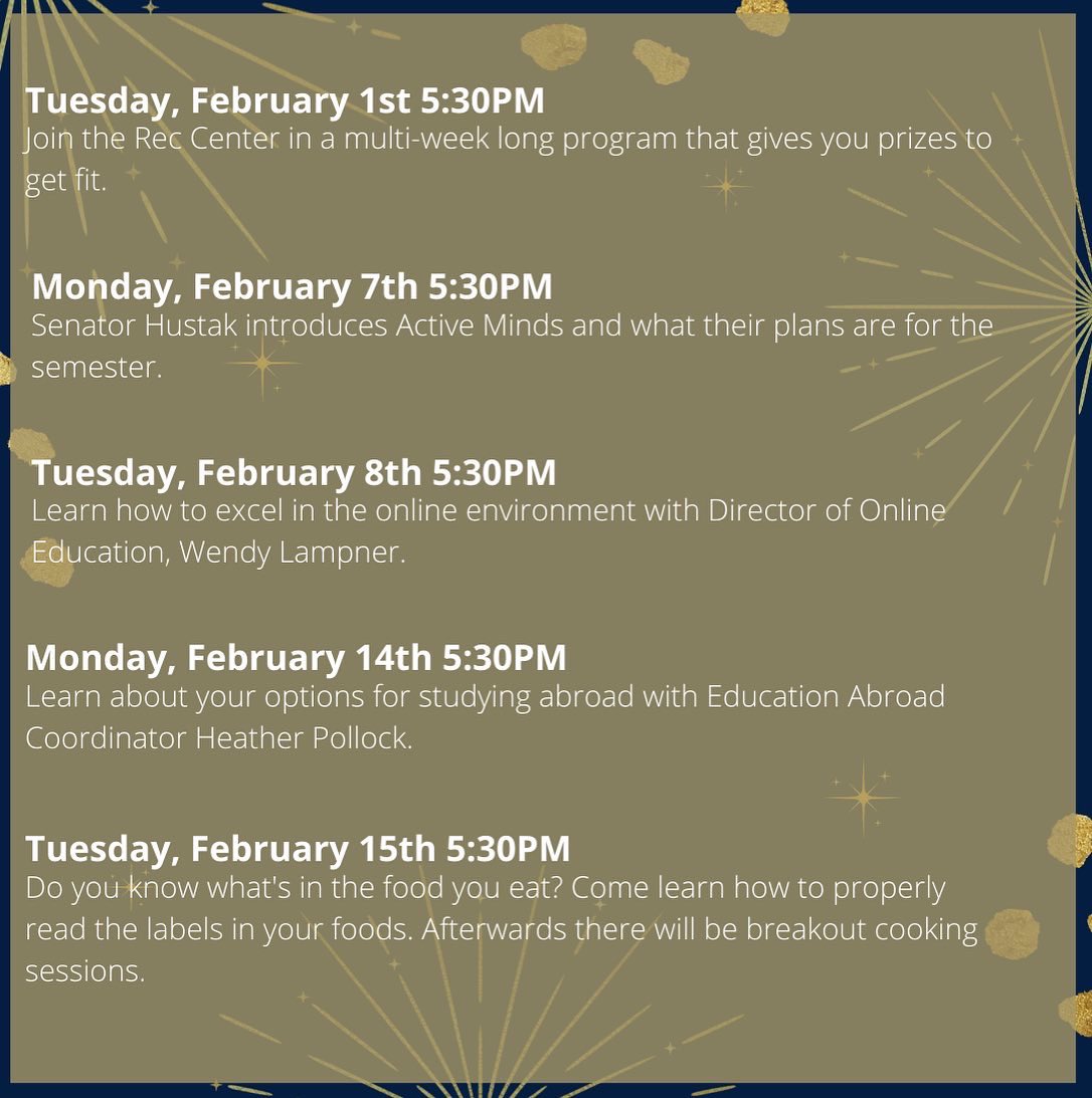 USGUA's tweet photo. Welcome back Zips, we hope you are as ready to jump into this new semester as we are, to help celebrate the new year and semester, UA USG will be hosting a dozen events over the next month and a half to celebrate New Year New Roo. Keep an eye out for more event info!
#GoZips https://t.co/X6sZOFS4iI