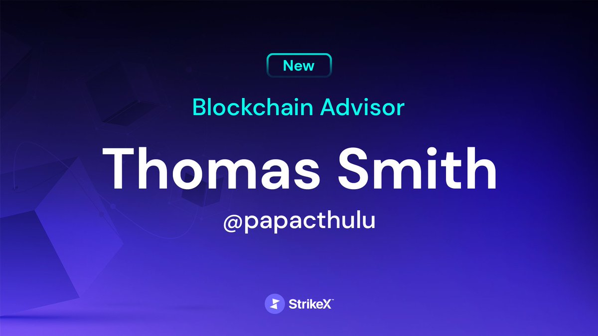 TradeStrikeBVI's tweet photo. We are pleased to announce that @papacthulu is joining the StrikeX team as our Blockchain Advisor!⚡️
#StrikeX #TradeX #TradeStrike #Blockchain https://t.co/P6ZGWe1EmG