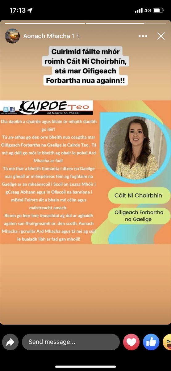 LiosMorGaeilge's tweet photo. Tá bród an domhain orainn anocht 😊 We our extremely proud of our past pupil Kate Corvan (Cáit Ní Choirbhín) who was recently appointed as Irish Language Development Officer for Armagh. Ádh mór sa phost a Cháit 👏👏👏 @lismorecomp @Cairdeteo https://t.co/EaKFOIyZMw