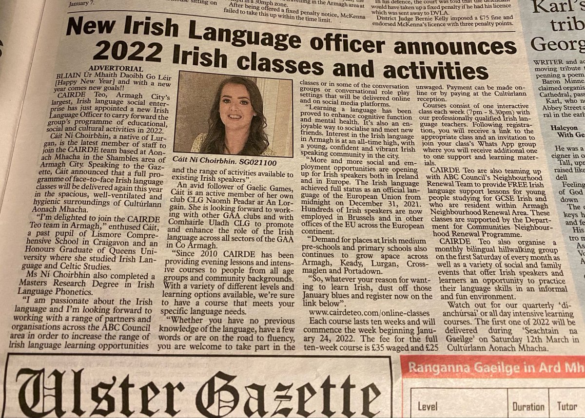 LiosMorGaeilge's tweet photo. Tá bród an domhain orainn anocht 😊 We our extremely proud of our past pupil Kate Corvan (Cáit Ní Choirbhín) who was recently appointed as Irish Language Development Officer for Armagh. Ádh mór sa phost a Cháit 👏👏👏 @lismorecomp @Cairdeteo https://t.co/EaKFOIyZMw