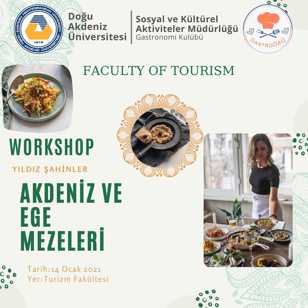 Herkese selamm✋🏻

Bu hafta 14 Ocak cuma günü konuğumuz olan Yıldız Şahinler ile Akdeniz ve Ege mezeleri workshopu gerçekleştireceğiz.🫒
