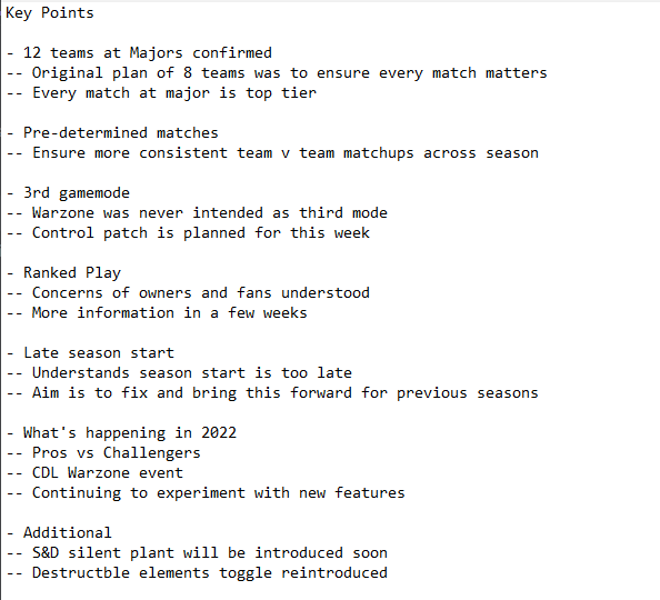 CODFandom's tweet image. 🚨 KEY POINTS FROM CDL VIDEO 🚨

Great to finally receive a response from CDL about the issues fans are concerned with, and the things they say seem to line up with our desires.

Hopefully they can all be achieved, but the first step is greater transparency, which is a ✔️