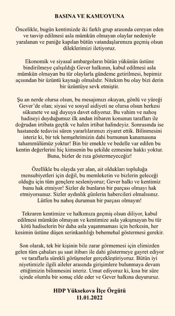 bilaltinar's tweet photo. Bugün Gever’de yaşanan kavgaya ilişkin HDP Gever yönetiminden yapılan açıklama 

#Gever #Yüksekova https://t.co/NeK1zatpEe