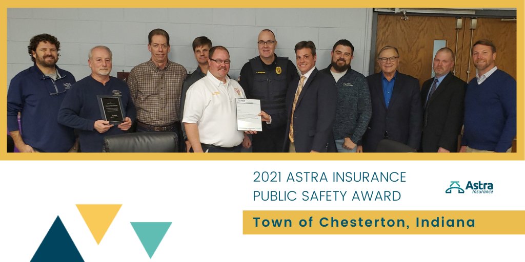 AstraInsurance's tweet photo. Town of Chesterton, Indiana - presented 2021 Astra Insurance Public Safety Award for their proactive approach to risk management. 
Congratulations @Chesterton_IN ! 
@Anton_Insurance 
#cybersecurity #safety #riskmanagement  #safeguardingtomorroweveryday https://t.co/izXxAXqzIA
