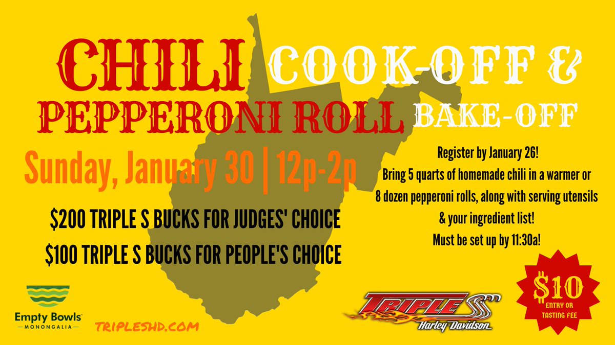 TripleSHD's tweet photo. Think you have the best chili or pepperoni rolls in the area? 👨‍🍳

Register for our upcoming cook-off by calling 304.284.8244 or emailing lauren@thelagencywv.com! 📲 Full details at our website &amp; on our Facebook events tab! 🥳 https://t.co/KbdRuDbEER