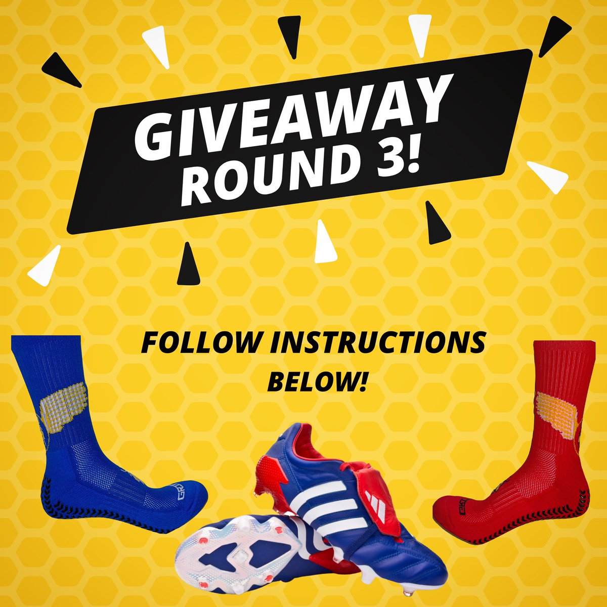 BeeGrips's tweet photo. 🔥The Give-away Round 3🔥

🐝Head over to Instagram to enter!🐝

We’re giving away all of the following to a lucky winner to celebrate the Blue &amp; Red Bee grips collection 🐝

⚽️Adidas Predator Mania Boots!
🐾X1 pairs 🔵🔴 Bee Grips!
🐝50% off 3 pairs! https://t.co/q6Jh0seOk8