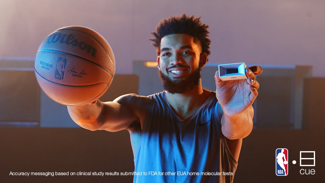 CueHealth's tweet photo. We’re proud to partner with NBA superstar @karltowns to bring the #1 most accurate COVID-19 home test to you. #GoCue. Go You. https://t.co/d3f8NrY58Y https://t.co/FjDOvgcWSD