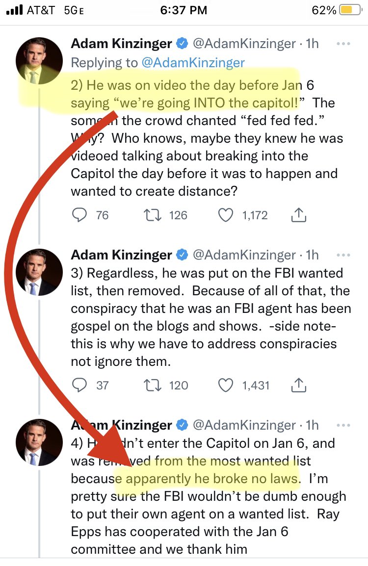 So now the <a href="/January6thCmte/">January 6th Committee</a> thinks it’s fine to encourage, organize, and direct people to go into the Capitol? Hmmm, Thanks for clearing that up <a href="/RepKinzinger/">Adam Kinzinger</a>.