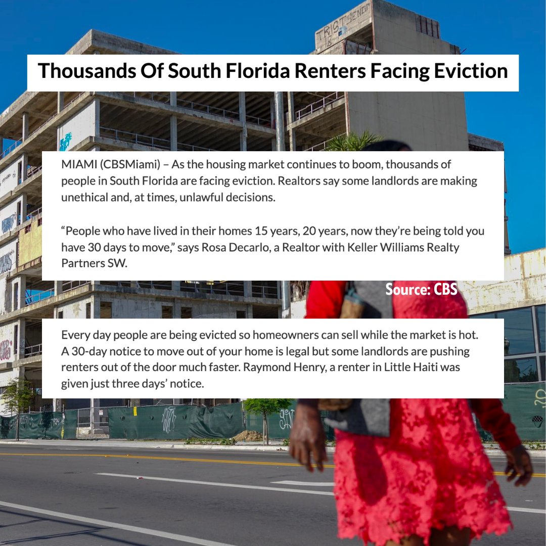 FLRising's tweet image. Thousands of South Florida renters are facing eviction as landlords make unlawful and unethical decisions so they can sell while the market is hot #miamihousing