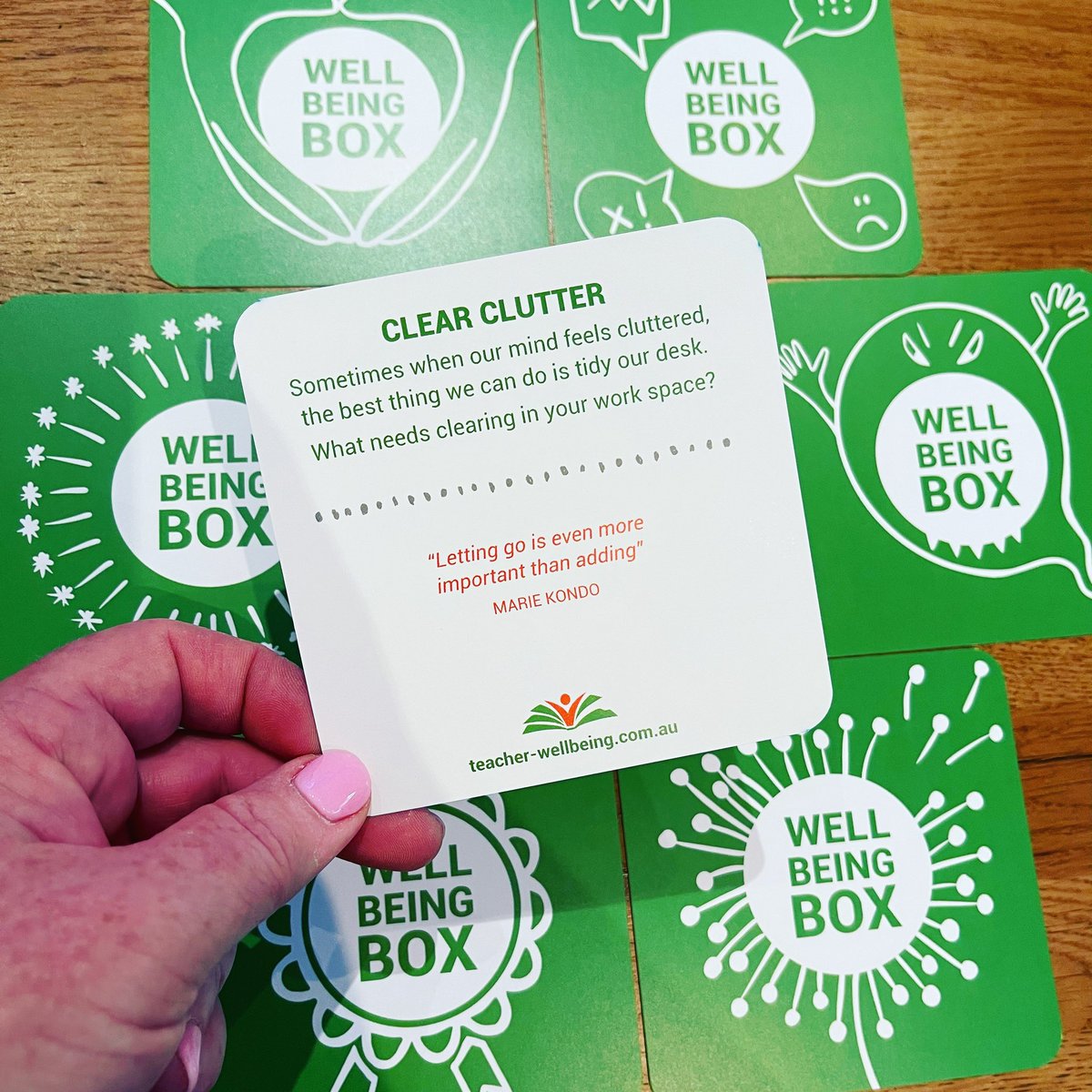 DFalecki's tweet photo. Day 3 well-being tip is CLEAR CLUTTER from my Wellbeing box. January is the perfect tim to throw stuff out &amp; clear a new space to think &amp; grow. 

#teacherwellbeing #wellbeingbox https://t.co/o3yguFQDDU