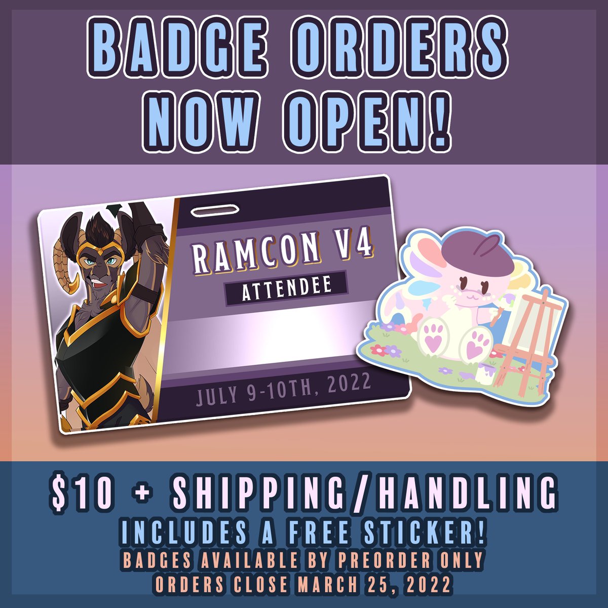 TheRAMCon's tweet photo. HELLO RAMLINS!
New Year, New Way of doing things!
This year we're doing Badge Preorders for RAMCon V4.
These lovely Badges are double sided and come with a free Angel Sticker.💖
https://t.co/SGgQmwxpFI
Forms close March 25, 2022. https://t.co/SFOG9BSCUh