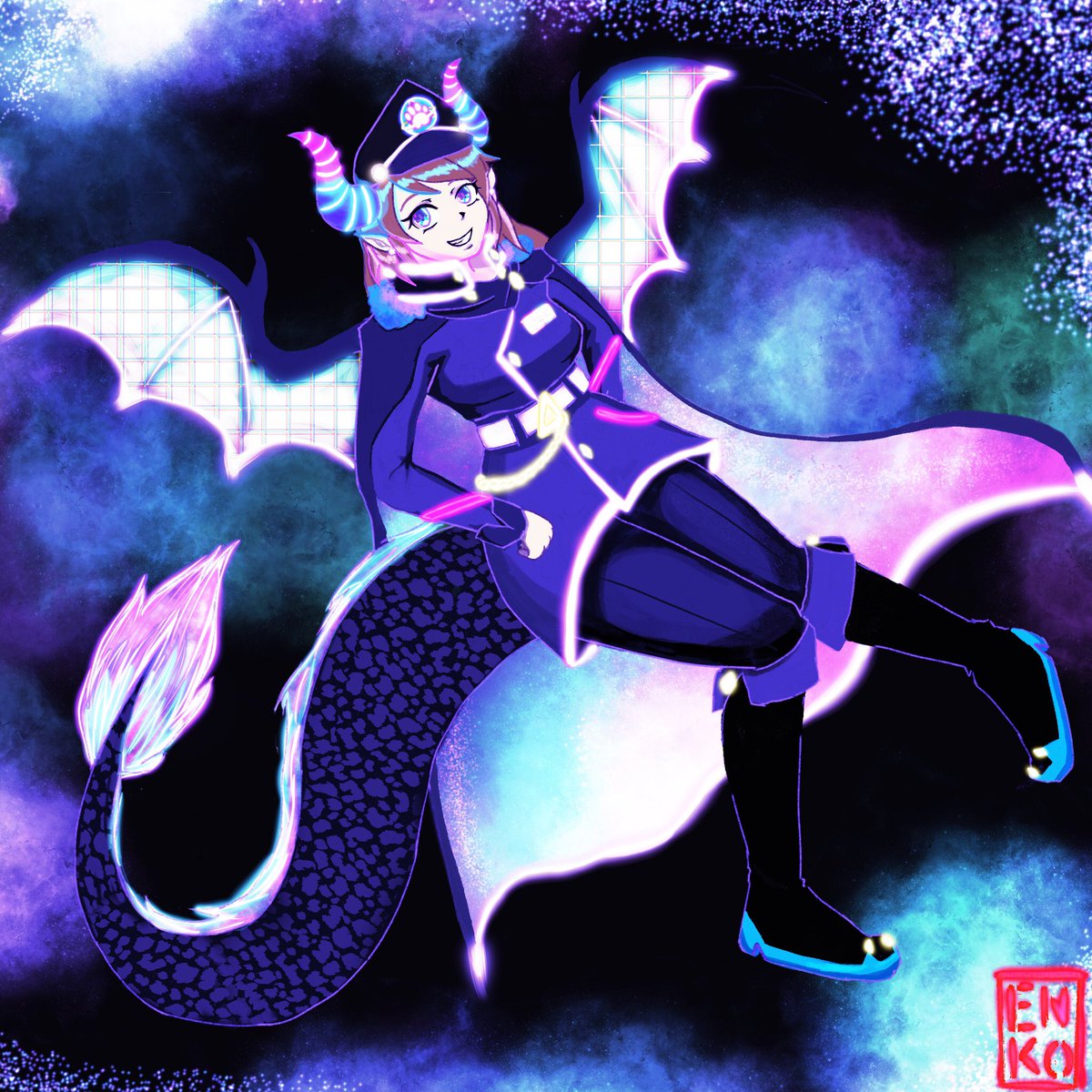 Hey have you all  met my super cool friend @ColonelCheru . She’s a super cute synthwave space dragon. #CheruArt