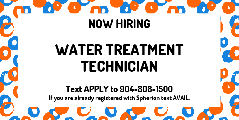 Spherion is hiring a Water Treatment Technician for a client in Palm Coast Starting wage is $13-15/hr BOE. A valid Driver's License is required. Previous experience is preferred.