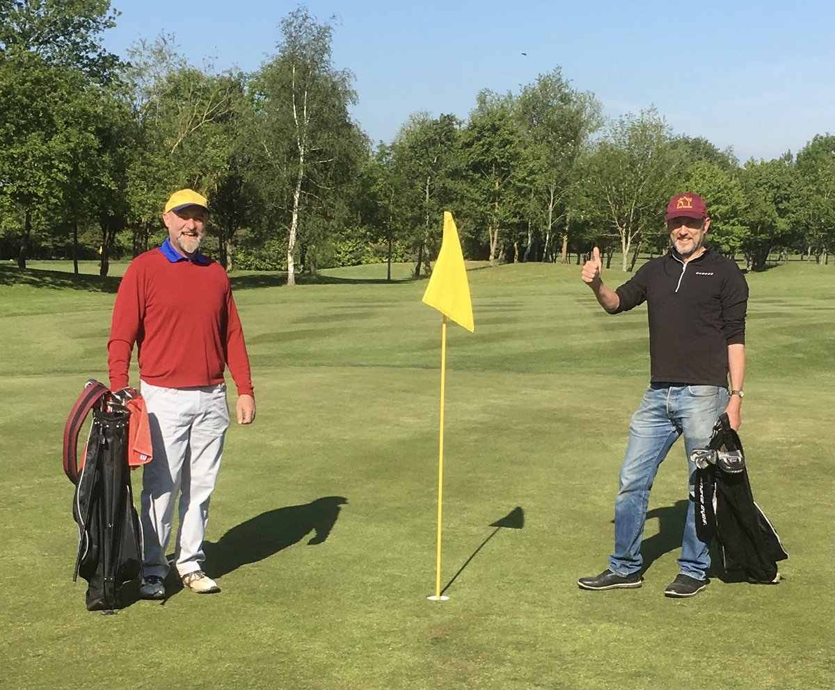 May 24th 2020  - happy customers Dick &amp; Steve. First round after 54 days of lockdown.
Nice day too 🕺🏌️‍♂️🍺