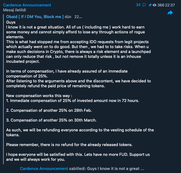 TeamPipEX's tweet image. Hello @cardence_io , I congratulate you on the repayment decision you have taken after the rugpull in the player art project. 👏 Hey bro, @smaugsnft @EmreUlgac , do you want to support your investors on this ? #playerart #metaplay #nft #launchpad