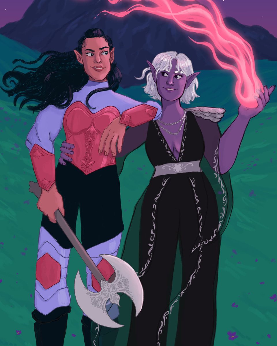munchillu's tweet photo. I'm Madeline, an enby, queer illustrator  who loves to draw all things fantasy! I particularly love designing queer fantasy characters! ✨🗡️🌈
#PortfolioDay https://t.co/PZlBg1cknC