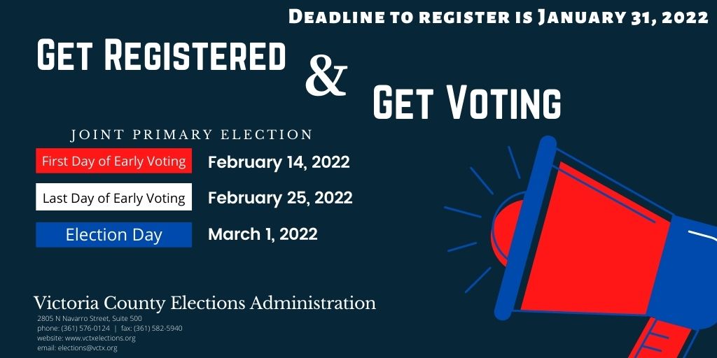 VCTXElections's tweet photo. Important Dates for the upcoming Joint Primary Election https://t.co/9OUGNuquF5