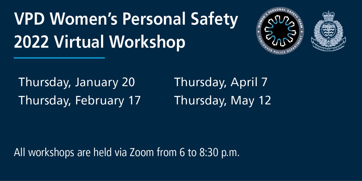 VancouverPD's tweet photo. 2022 dates have been added to the #VPD Women's Personal Safety Workshop! To register, email wpst@vpd.ca with ‘REGISTRATION’ in the subject line. Include the date, your full name and email contact. 

For more information, visit: https://t.co/k4TCUZPZLL 

#WPST #PersonalSafety https://t.co/jewMS5zG8M