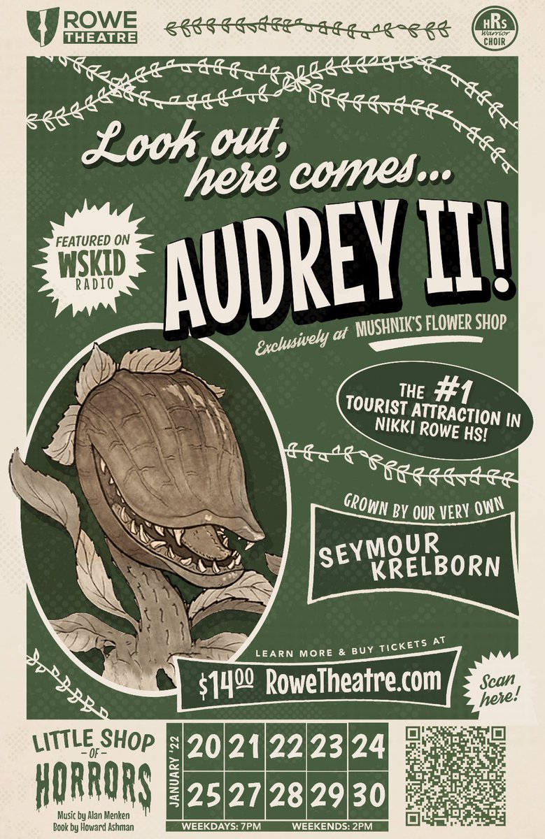 It’s finally time for our winter musical, Little Shop of Horrors!! Order your tickets now online and read above for more information!! We hope to see you there!!