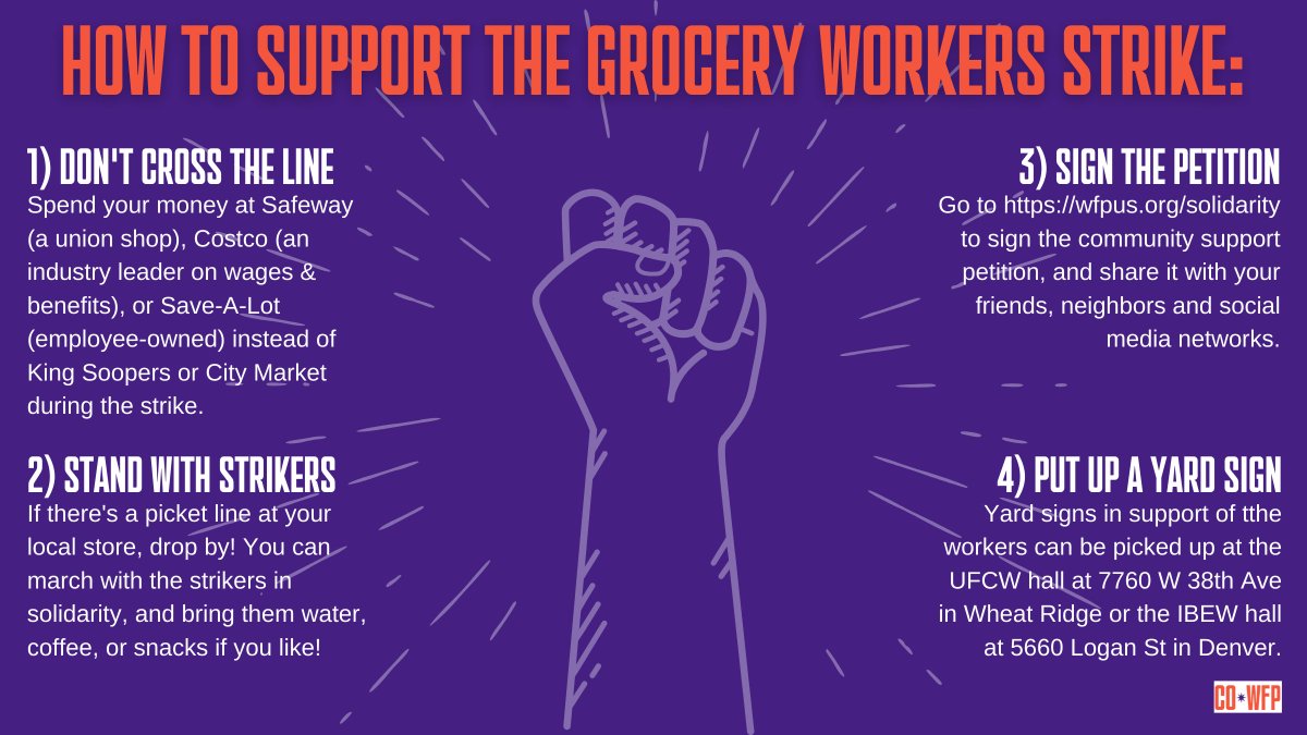 COWorkingFam's tweet photo. Tomorrow at 5am thousands of @UFCW_7 King Soopers workers go on strike to stand up for their rights &amp; fight back against corporate greed.

Here's what you can do to support workers who have been there for all of us throughout the pandemic.

#Solidarity #1u #copolitics #coleg https://t.co/eYfzdNLJZL