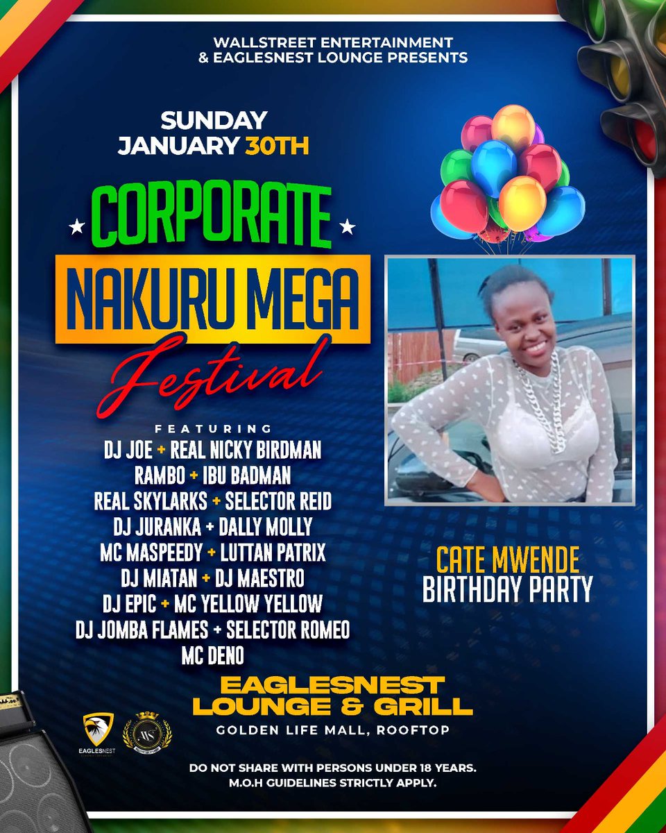 WallstreetEnte1's tweet photo. CATE MWENDE BIRTHDAY PARTY 🎉
Maximized Leisure Is Bonded To Elevating Enjoyment....!!!
Nakuru Ready Or Not..??
Yes This 30Th January 2022 Let's Refreshen Your Happiness.Its The #NakuruMegaFest2022
#WallstreetEntertainment
#NakuruMegaFest
#EagleNestLounge
#30ThJanuary202 https://t.co/dEYAJWPM7R