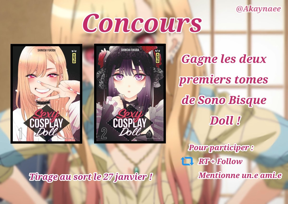 akaynaee's tweet photo. [CONCOURS]

Avec la sortie de l'anime, beaucoup s'intéresseront sans doute au manga. Du coup j'organise un concours pour vous faire gagner les deux premiers tomes

Règles :
-RT + follow @Akaynaee_
-Mentionner un.e ami.e

Tirage au sort le 27/01 https://t.co/G7GLbJ2ZWZ