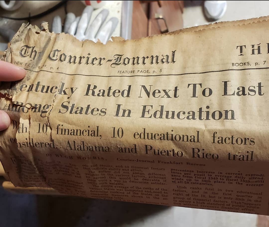 beardsly88's tweet photo. @BigMommaLurka @UncvrngTheTruth I'm from Kentucky, and this is a newspaper I found when remodeling a house.  I'll just say not much has changed in nearly 60 years. https://t.co/SdnXM2uBRz