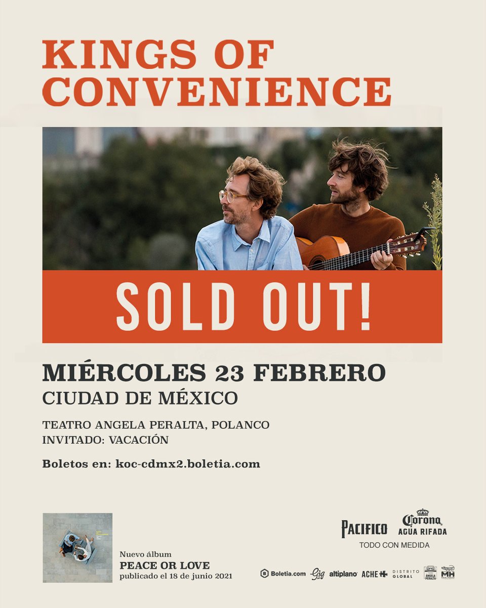 Muchas gracias por la respuesta, los dos shows para ver a #KingsOfConvenience están agotados. Recuerden que aún tienen una última oportunidad para verlos en el Carnaval de <a href="/Bahidora/">Bahidorá</a> 2022: bahidora.boletia.com 🌴✨