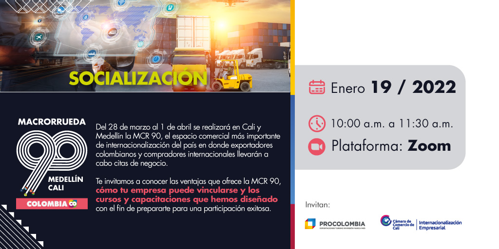 camaracali's tweet photo. ¿Te gustaría conocer más de la #Macrorrueda90 y prepararte para participar? En esta socialización te contaremos los detalles para que aproveches al máximo las citas de negocio de la #MCR90 y te vincules. ¡Agéndate e inscríbete ahora! 👉https://t.co/KLSLGMH6df https://t.co/gFy43gg5Sl