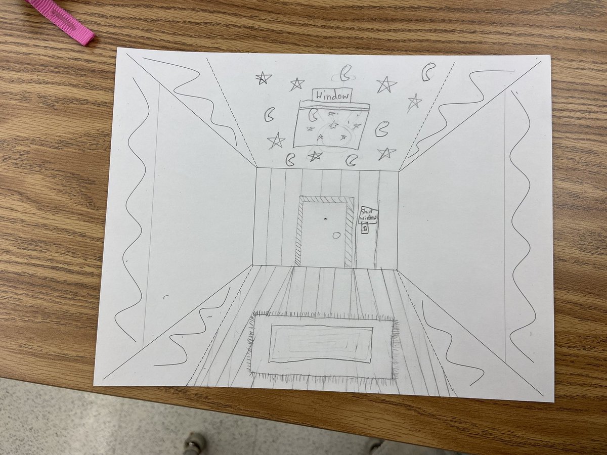 GelowitzBreanne's tweet photo. In Grade 5, we have been learning about #perspective ! Students are using vanishing points to create lines and images that alter the way we see their piece… I am so impressed with their progress so far! @stpaulsyorkton https://t.co/cjuSEOjzuq