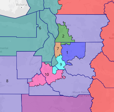 lad_map's tweet image. If Washington Republicans controlled the redistricting process, they still would only be able to gain 1 seat. The map below changes district 3 from a Trump+3.5 district to a Trump+6 district and flips district 8 to become a Trump +11 seat. #ElectionTwitter