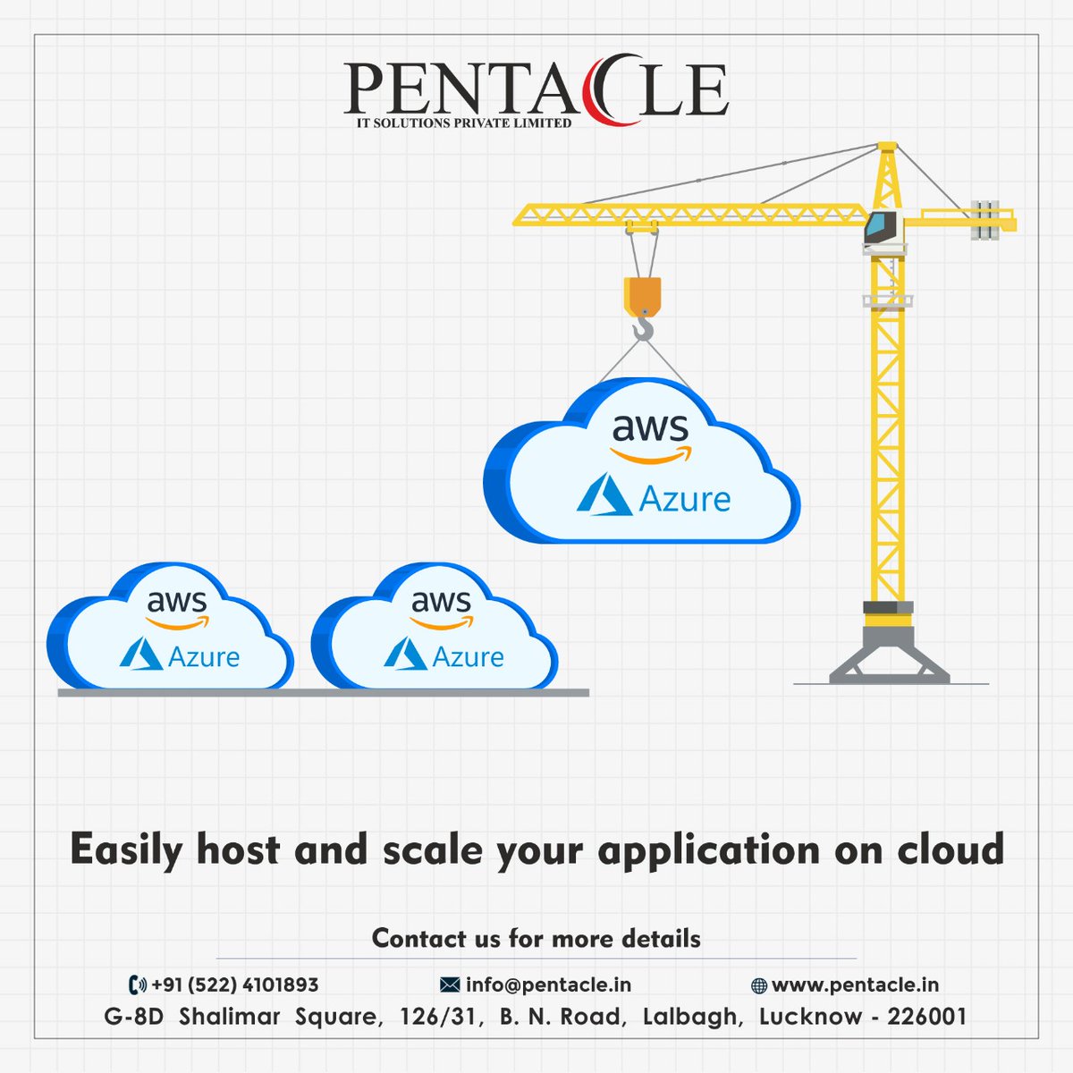 Easily host and scale your application on cloud.

Talk to us to know more:

Call / WhatsApp: 8090014353
Email: info@pentacle.in

#PentacleIT #Cloud #AWS #Azure #CloudServices #Scalability #Hosting #ApplicationHosting #Lucknow #Kanpur