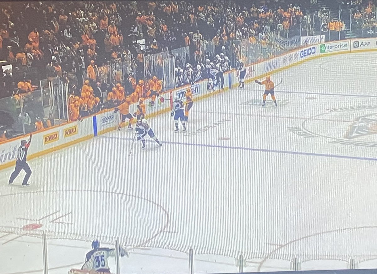 RangerJ33's tweet photo. @NHL Piss poor refereeing tonight!  Ref’s call a Too Many Men On The Ice against the Avs?  I see 4 Predators here and 3 Avs. And during a battle for #1 in the Division. Just pathetic Refs!
#NHL #Avs https://t.co/xmhQkaNuJu