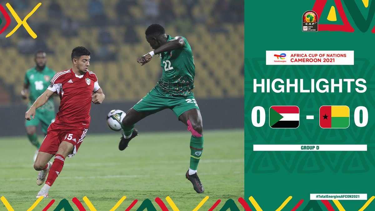  𝐇𝐈𝐆𝐇𝐋𝐈𝐆𝐇𝐓𝐒: 🇸🇩 0-0 🇬🇼Ali Aboeshren put in a spectacular performance as the Falcons of Jediane sealed a point from Guinea Bissau. #TotalEnergiesAFCON2021 | #AFCON2021 | #SDNGNB | @Football2Gether