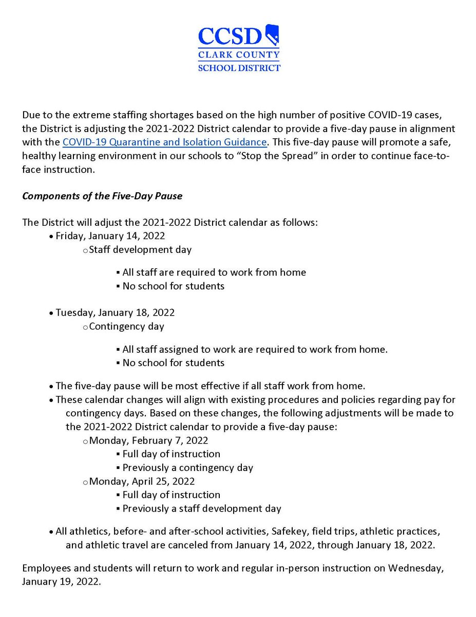 CCSD is taking a 5-day pause to provide relief: